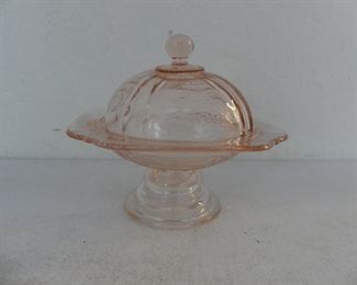 Vintage 1980s Federal Glass "Madrid Recollection-Pink" Footed Candy Dish