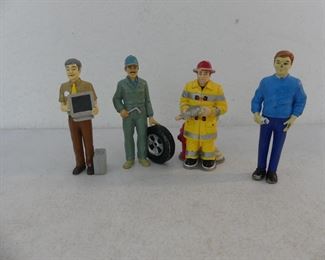 Vintage 4 Miniland Figures - Fireman, Mechanic, Computer Repair & Father/Dad