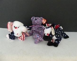 Vintage 2000 Ty Beanie Babies - 3 in All with Tags - "Lefty", "Righty" & "USA"