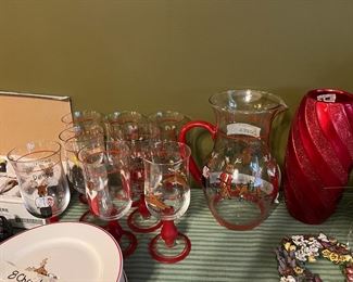 Pitcher and 8 glasses (with plates and napkins/fingertip towels to match)!
