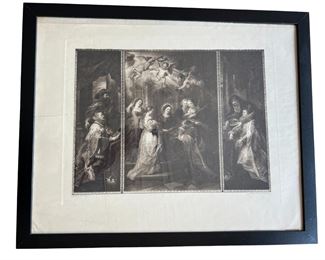 Antique Monochrome Photogravure "Triptych, Chapel Of St. Ildofonso" By Peter Paul Rubens 