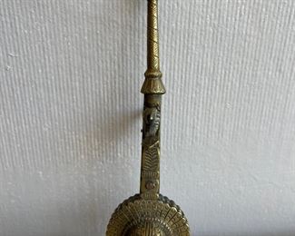 Antique South Asian Solid Brass Kohl Pot With Two Peacock Detail 