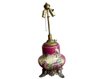 Antique Victorian Hand-Painted Lamp 