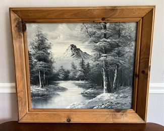 Original Black & White Mountainous Landscape Painting 