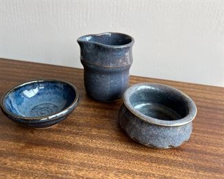 Trio Of Blue Glazed Studio Pottery 