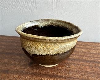 Brown Glazed Ellipse Shaped Studio Pottery Vase 