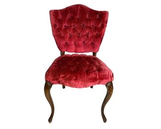 Louis XV Cranberry Velvet Tufted Side Chair 