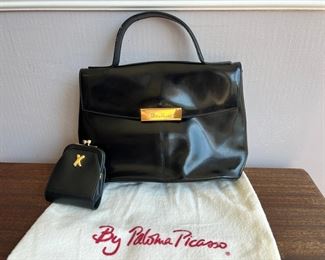 Paloma Picasso Black Leather Handbag & Coin Purse 