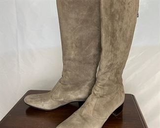 Camoscio Tortora Italian Grey Suede Leather "Bette" Boots, Size 37, Retail $400 