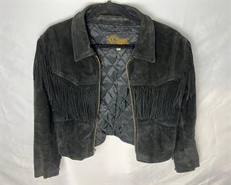 Vintage Branded Garments Black Suede Fringe Jacket - Made In USA 