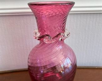 Vintage Pilgrim Cranberry Glass Optic Petite Vase 