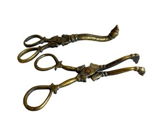 Two Pairs Antique Solid Brass Bird Form Sugar Or Ice Tongs 