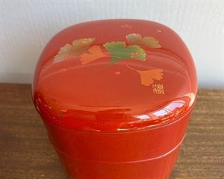 Stacking Red Lacquered Boxes With Gingko Leaf Design 
