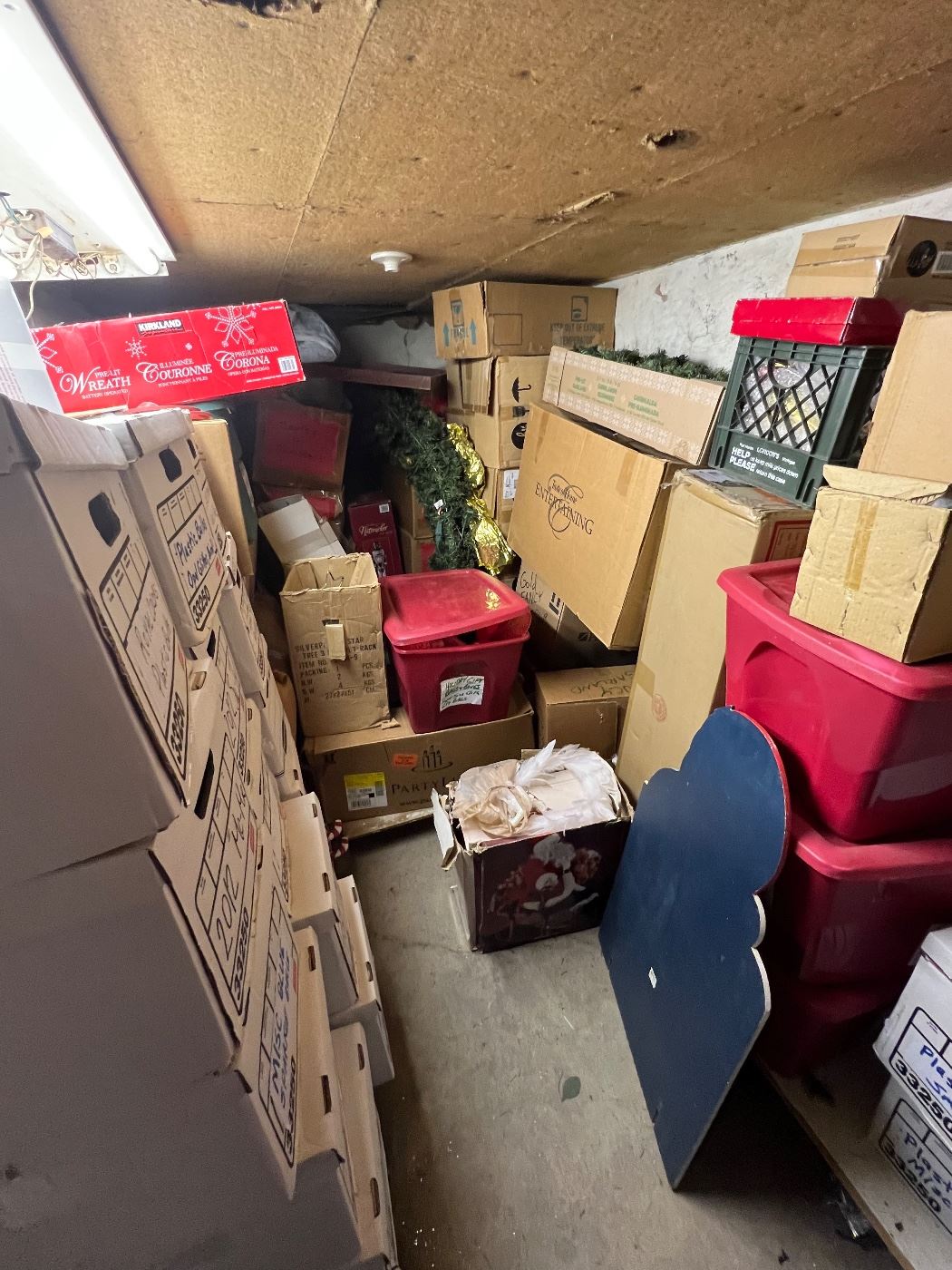 Boxes full of holiday items 