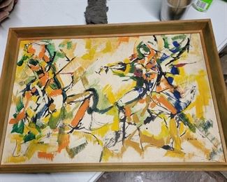 Modern Abstract by Budd Bishop, signed Budd '58 lower right.