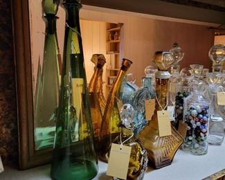 Vintage decorative glass from the 1950s/1960s. Tall green decanter has sold.