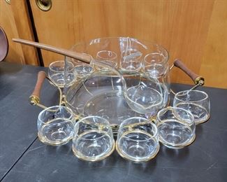 Vintage Punch Bowl on wire stand with handle-less punch cups.