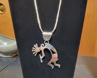 Sterling Kokopelli figure on heavy sterling chain.