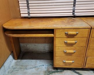 American MCM four drawer desk with slide shelf under writing surface. (needs restoration)
