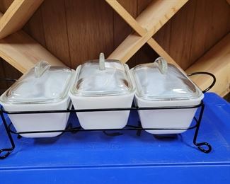 Hostess Set on wire frame with Art Deco lids.