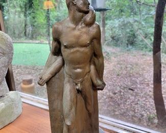 Bronze sculpture titled "Tho We Part" by M. Daugherty 1940.