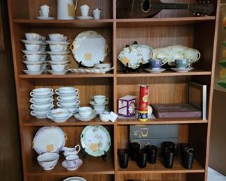 Top Left; Porcelain chocolate set, various partial porcelain dinner services,