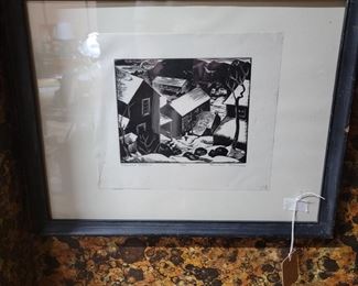 Wood Block Print by Howard Thomas (1899-1971) "Nauvoo Hollow." 6/35.