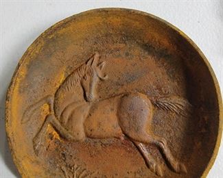 Vintage cast iron dish (possibly an ashtray). Detail casting of a horse.