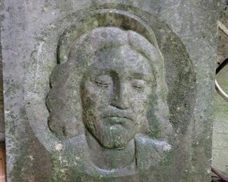 Architectural Fragment a rondel Marble image of Jesus Christ. By Marshall Daugherty c. 1950s. Approx 14"x14"x2"