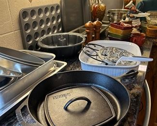 Cast iron skillet/lid, pots and pans