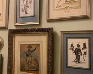Various prints, engravings, lithographs of Napoleon and French military 
