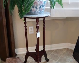 Marble Top Plant Stand and nice pot - Decorative Rocks