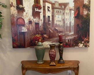 Sofa table & large canvas art - European scene 