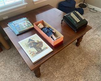 Coffee table , vintage adding machine 