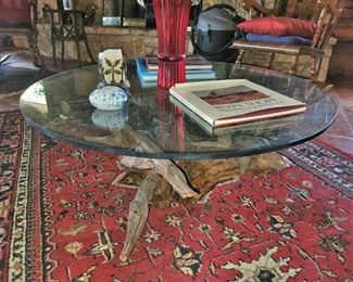 Rustic coffee table with glass top