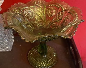 Green Art Glass Fruit Stand