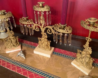 Marble and Metal Figural Mantle Candle Holders/Lusters