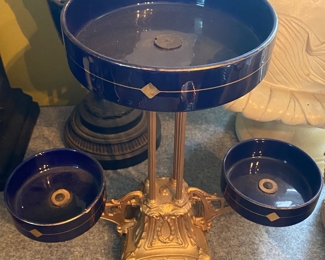 Old Cobalt Blue Glass and Metal Stand
