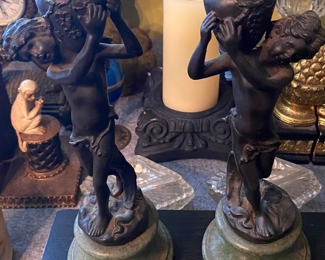 Pair of Metal and Marble Based Figures