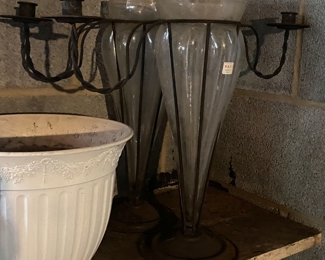 Italian Art Glass Vase and Candleholder Pair