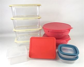 Pyrex Casserole Dish and Collection of Plastic Food Storage Containers