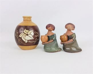 Stoneware Art: Uctci Women Holding Planters, California Pottery Vase