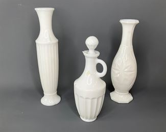  Milk Glass Vases & Decanter