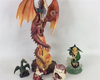  Dragon and Wizard Statues