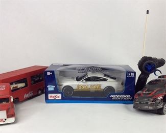 Diecast Police Car, Coca Cola Car Carrier and Remote Control Car