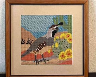 Framed Quail Needlepoint