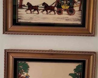 Pair of Hand Colored On Glass Art by Vitalie Z. Terletzky