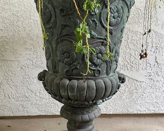 Monumental size, patinated concrete urn