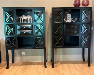 Beveled glass and lighted display cabinets