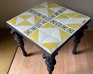 Tile-top table on wood base
